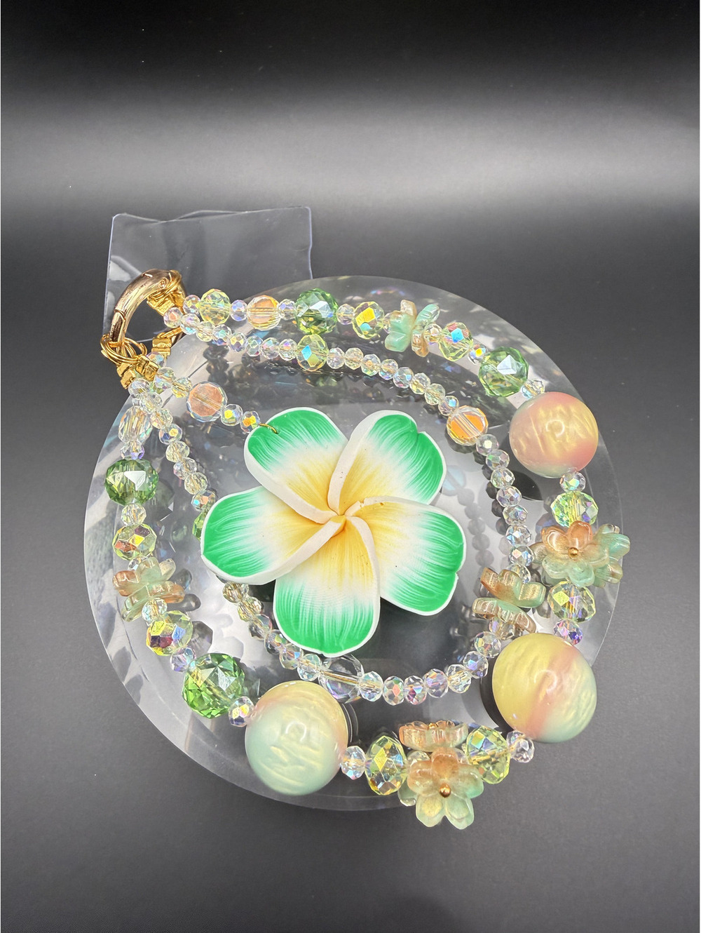 candy+clover Green flower purse phone charm chain